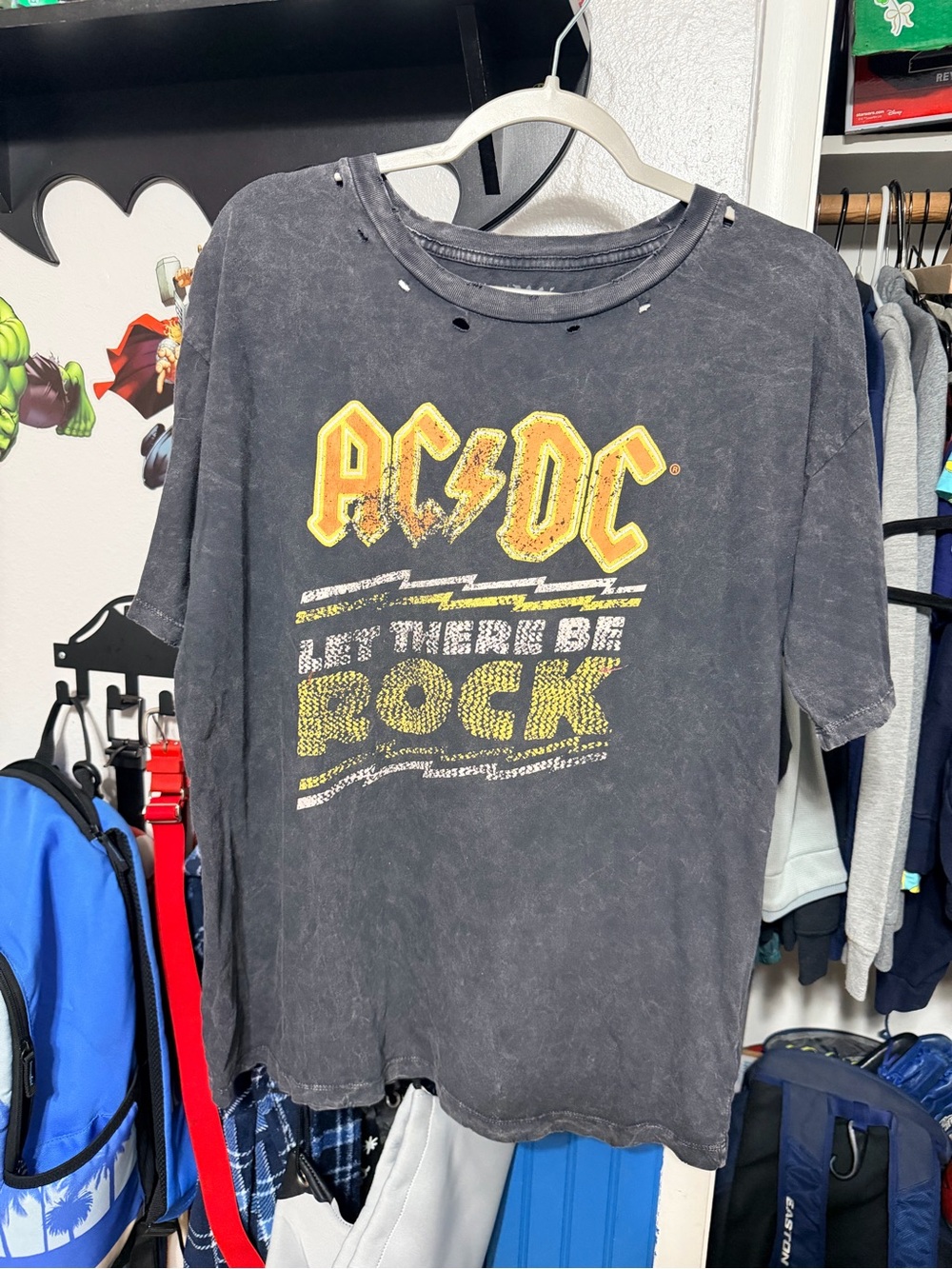 AC/DC “Let there be Rock” Black Tee with Yellow and Orange Graphic Destructed